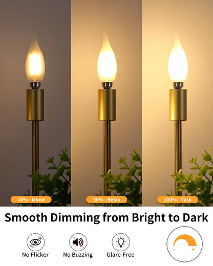 Frosted E12 LED Bulb 60w Equivalent Dimmable, Chandelier Light Bulbs 2700K Soft White, Candelabra Candle C32 CA10 60 Watt Replacement Lightbulb Small Base, 90+CRI 120V, 6 Pack