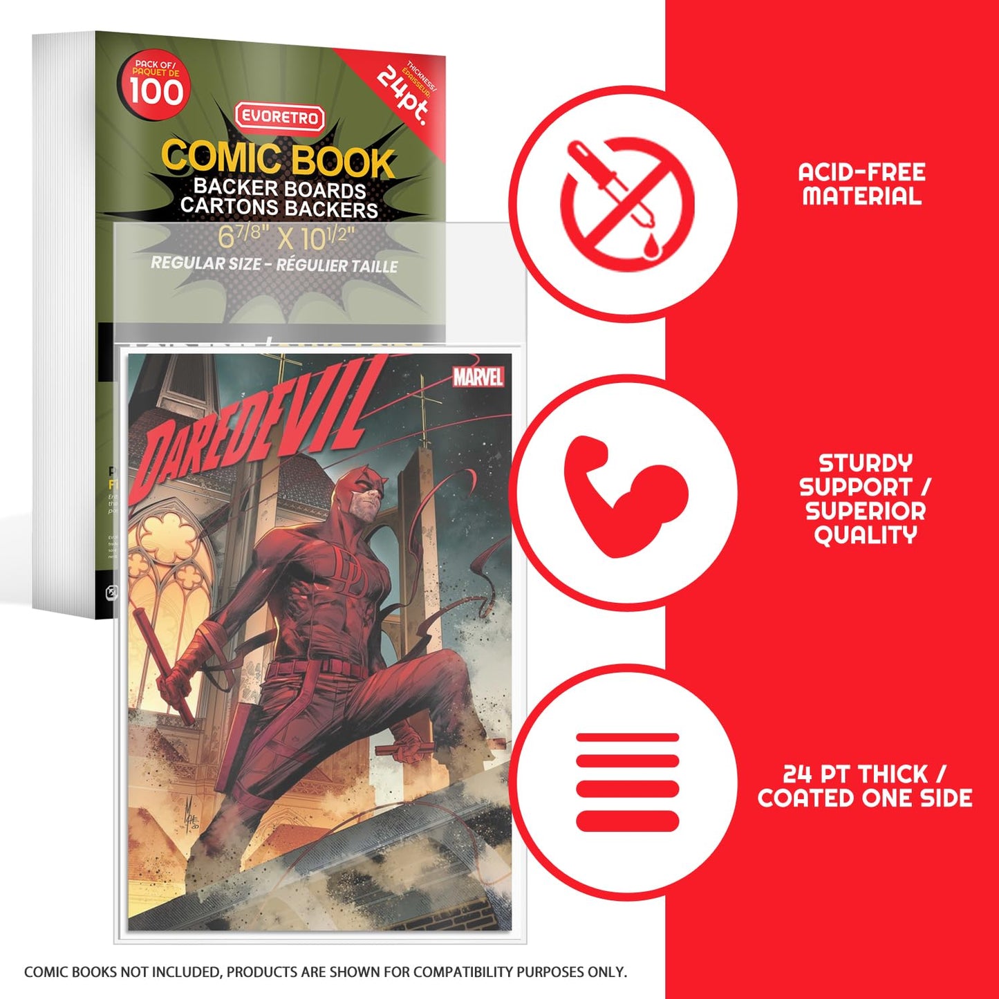 Comic Book Boards - Backboard 24PT - Compatible for All DC Comics and Marvel Comics White Boards - Comic Book Storage (Pack of 100) (Regular Comic)