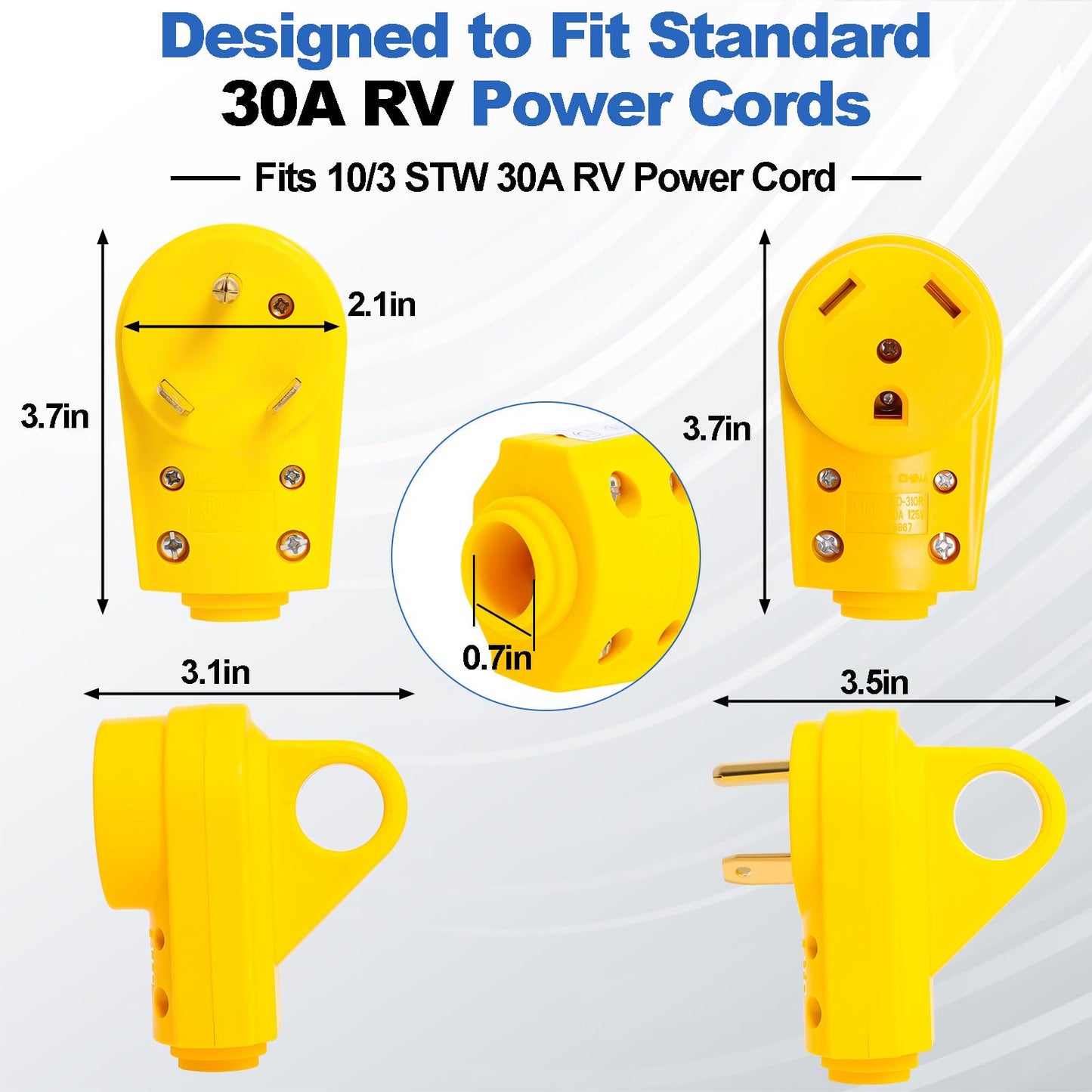 30 Amp RV Plug Male and Female Plug Receptacle Set with Handle RV Receptacle Plug Set Electrical Plug Adapter 55245 US Plug 125V Yellow