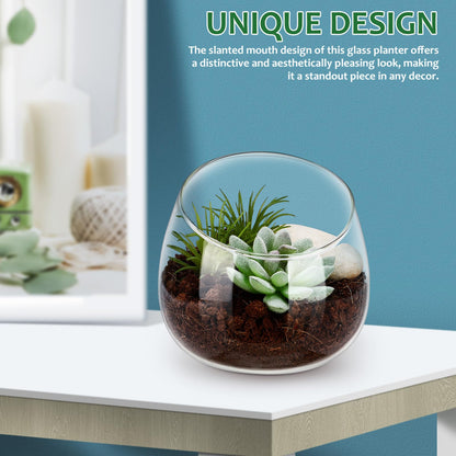 Toddmomy Slanted Mouth Glass Vase Plant Terrarium 1.86 Inch Transparent Planter for Indoor Succulents Moss Small Decorative Bowl Vase for Home Office Garden