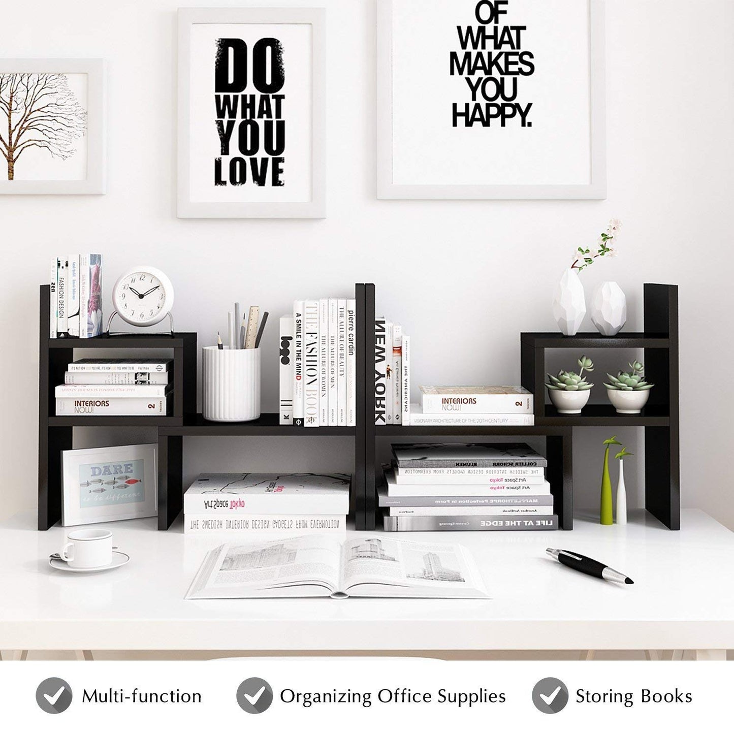 Adjustable Desktop Bookshelf Office Organizer Desk Storage Organizer Display Shelf Rack, Counter Top Bookcase