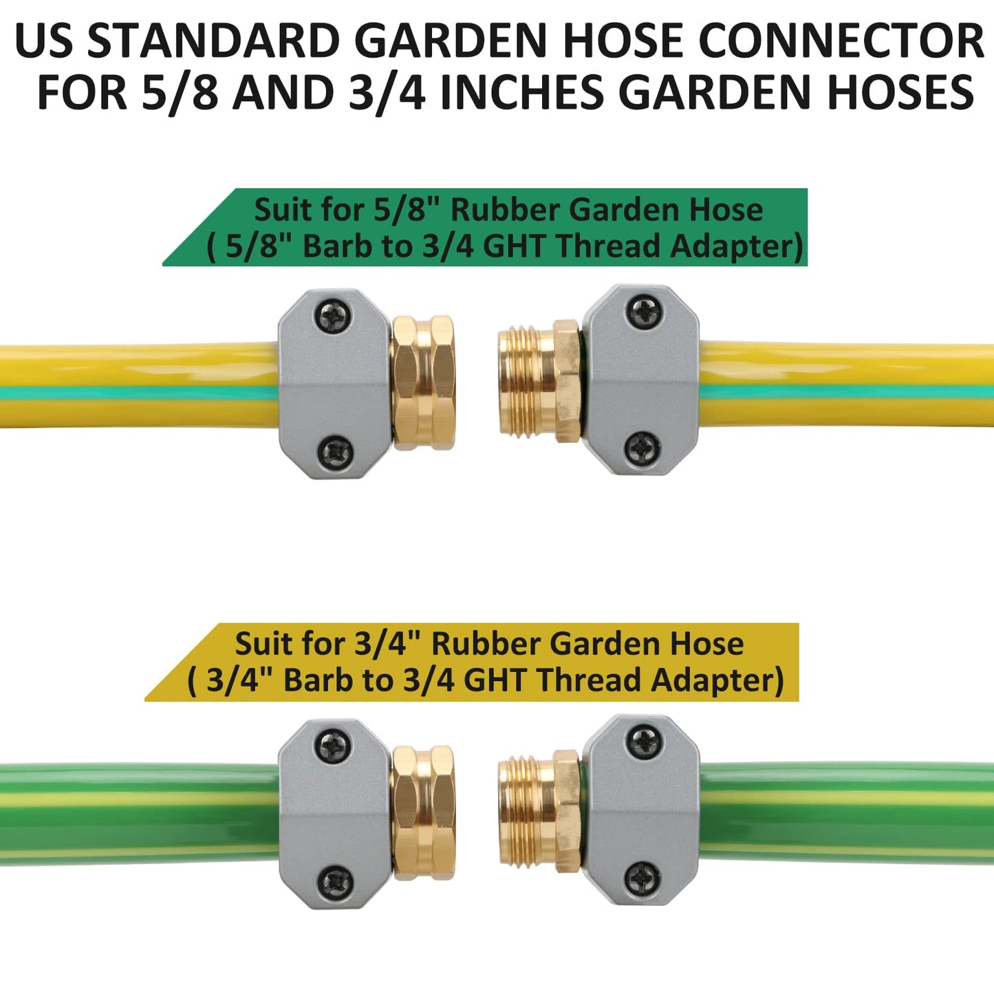 STYDDI Garden Hose Repair Kit, Aluminum Mender Female and Male Hose Connector with Zinc Clamp, Fit All 5/8-Inch and 3/4-Inch Garden Hose, 3 Sets