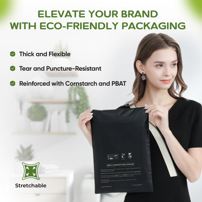 100% Compostable Biodegradable Mailers 14.9" x 19" (25 Pcs) Poly Mailers, Eco-Friendly Packaging Envelopes Pouches. Reusable double sealing, extra thick, Zero-waste mailing bags (L size, 14.9x19 inch)