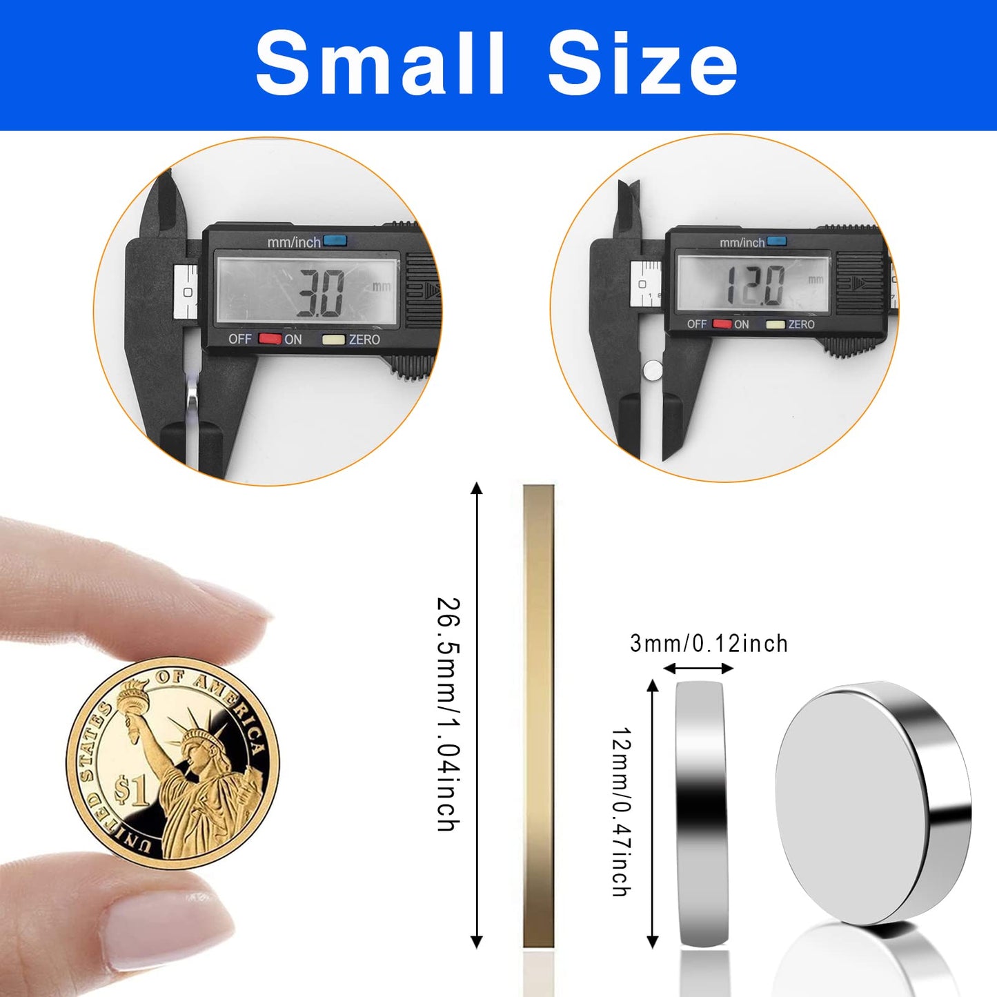 TRYMAG Magnets, 60Pcs Strong Rare Earth Magnets Small Round Fridge Magnets for Whiteboard, Heavy Neodymium Magnets Locker Magnets for Crafts, Whiteboard, Scientific Models 0.47 inch D x 1/8 inch H, 12 mm x 3 mm 60Pcs.