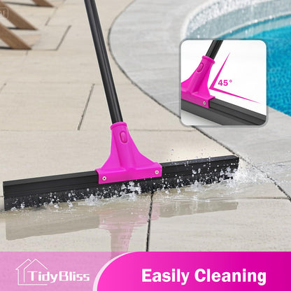 TidyBliss Floor Squeegee Heavy Duty, 18 inches Large Rubber Foam Water Scraper Broom Epoxy Wiper Mop with 58.3 inches Long Handle for Cleaning Concrete Pool Rug Garage Deck Shower Window Outdoor