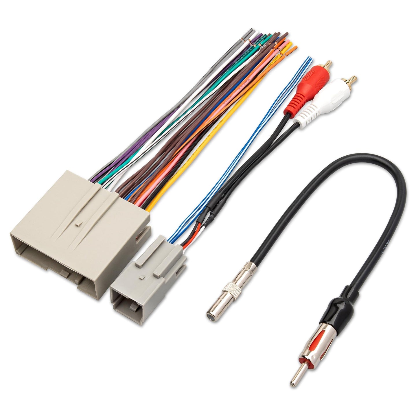 RED Wolf Radio Wiring w/Antenna Adapter RCA Input Replacement for Ford 2006-2012, Lincoln 2006-2010, Mercury 2006-2009 Aftermarket Stereo Install Wire Cable Harness with RCA Adapter Plug