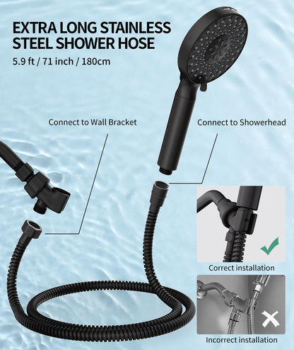 SR Sun Rise Filtered Shower Head with Handheld, High Pressure 9 Spray Mode Matte Black Showerhead with Filters, Detachable Shower Head,Water Softener Filters Beads for Hard Water - Remove Chlorine