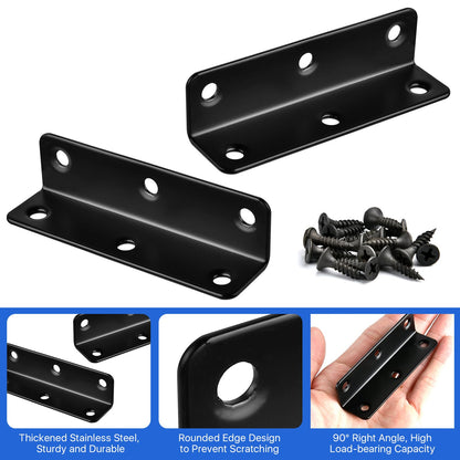 Worldity 15 Pcs Corner Brace, 3.15 x 0.78 Inch Black L Bracket, Stainless Steel Corner Bracket with 90 Pcs Screws, 90 Degree Black Angle Bracket for Wooden Furniture, Shelf, Bed, Desk, Chair