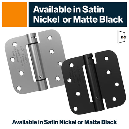 KS Hardware Mortise Spring Hinge | Automatic Self Closing Door Hinges with Complete Installation Hardware | 4" X 4" with 5/8" Radius Corners | 2 Pack, Matte Black Finish