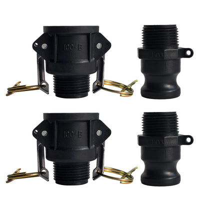 TALEGEN 1 Inch Camlock Fittings Type B & F Polypropylene Cam and Groove Hose Fitting Kit with 1" Female & Male Camlock x 1" NPT Male, Cam and Groove Hose Couplings (2 Sets/ 4 Pcs)