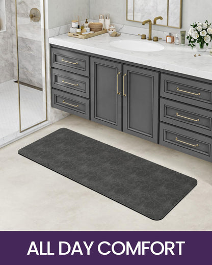 DEXI Thin Bath Mat Absorbent Quick Dry, 17x32 Rubber Non Slip Bathroom Rug, Washable Shower Floor Bathmat for Bathtub, Sink, Grey