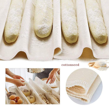 XUANZHI French Bread Baking Pan with Professional Proofing Cloth, 4 Loaves Baguette Bread Pan Long Sourdough Bread Baking Tray Perforated French Bread Pan for Professional Home,Bread Scraper