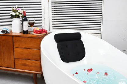 ALINK Bath Pillow Spa Bathtub Cushion Head,Neck,Shoulder and Back Support Rest with 4 Non-Slip Strong Suction Cups（Black）