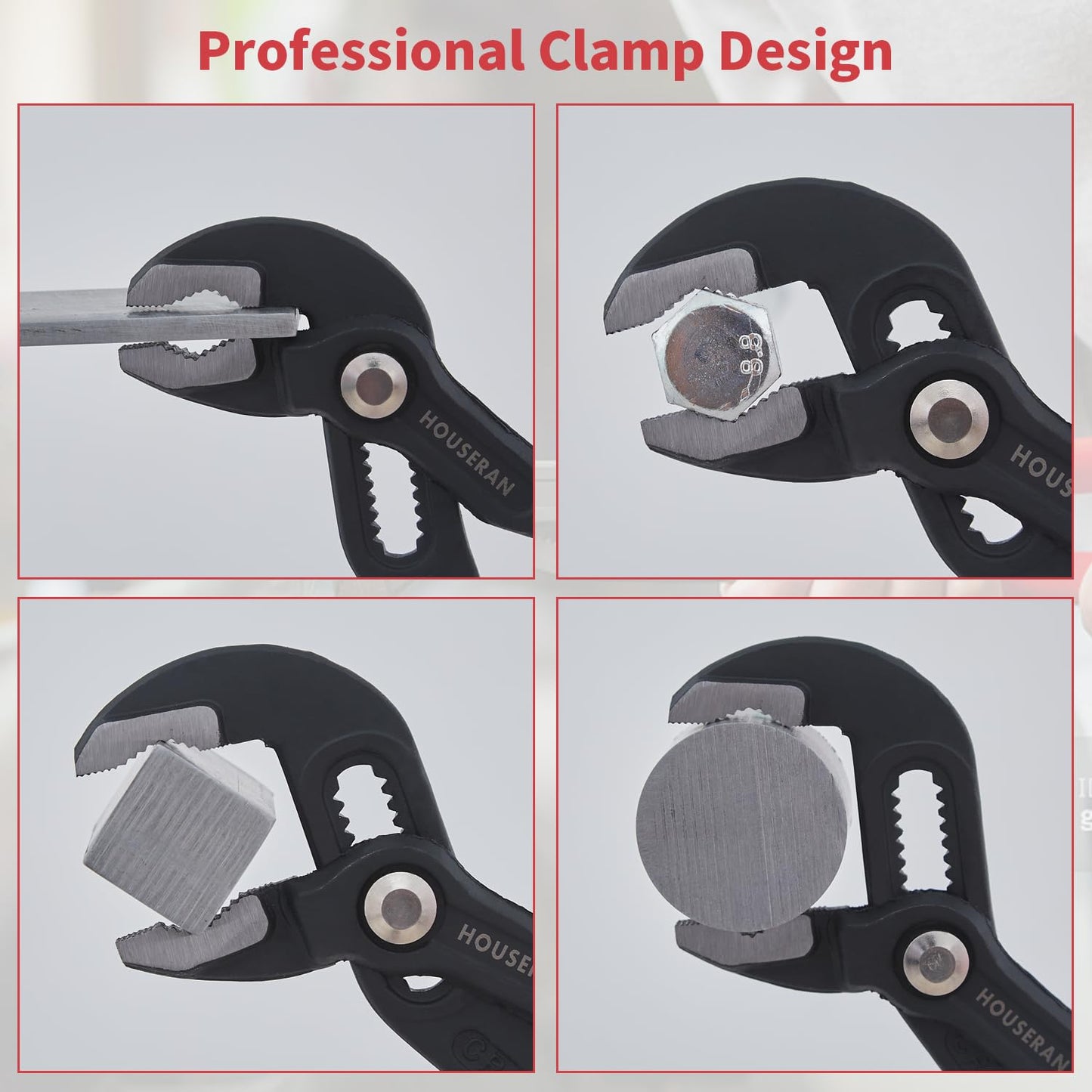 Slip Joint Pliers, HOUSERAN Water Pump Pliers, 10 Inch Groove Joint Pliers, Wrench Pliers with Comfort Red Grips, CRV Tongue and Groove Pliers for Home Repair, Gripping, Nuts, Bolts, Pipe & Fittings