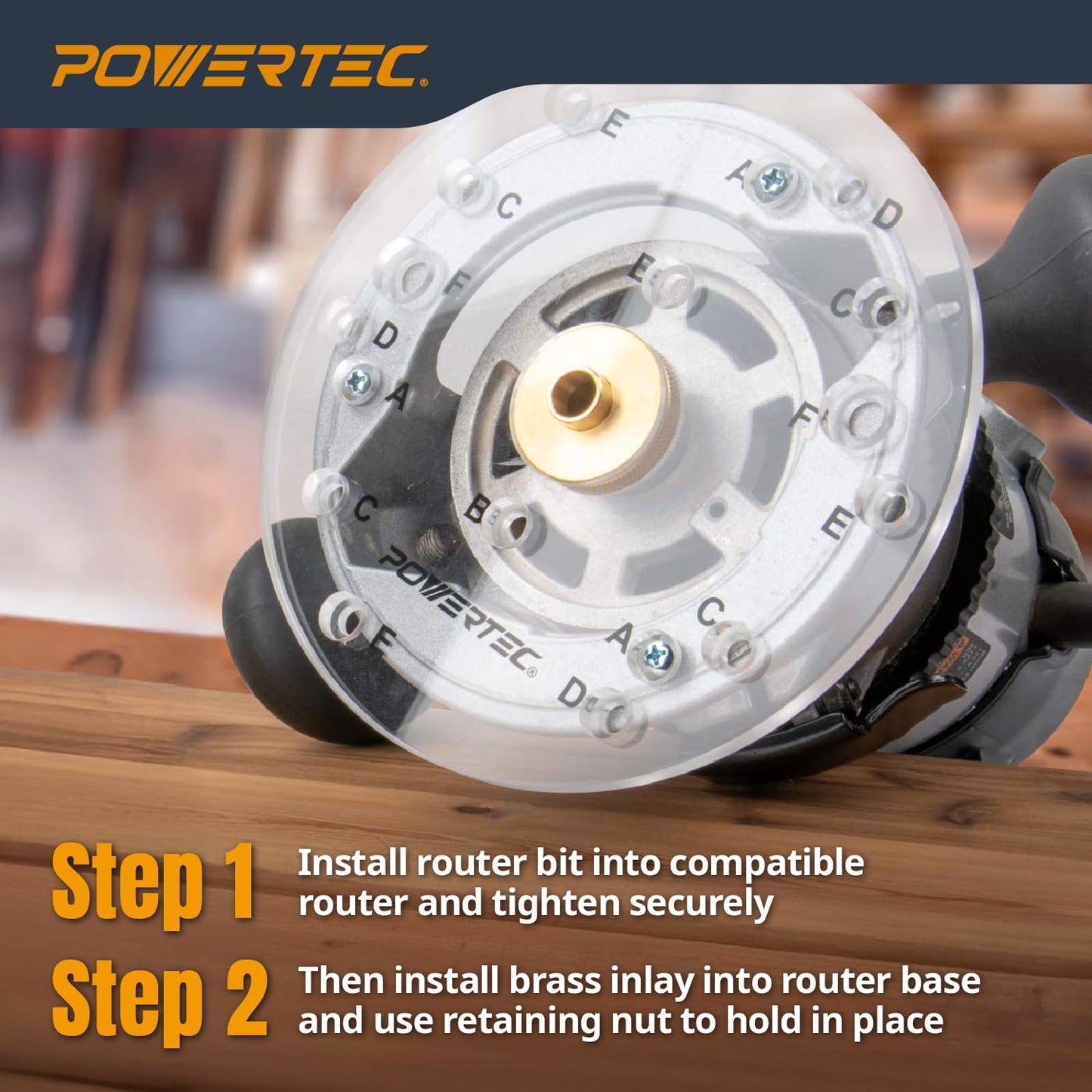 POWERTEC 71333 Router Bits Solid Brass Inlay Kit | for 1/4 Templates for High RPM Routing | Includes 1/8 Carbide Router Bit/Cutter + 1/4 Shank, Universal Bushing, Retainer Nut, Collar, Alignment Pin