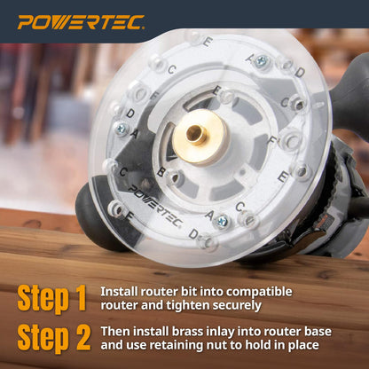 POWERTEC 71333 Router Bits Solid Brass Inlay Kit | for 1/4 Templates for High RPM Routing | Includes 1/8 Carbide Router Bit/Cutter + 1/4 Shank, Universal Bushing, Retainer Nut, Collar, Alignment Pin