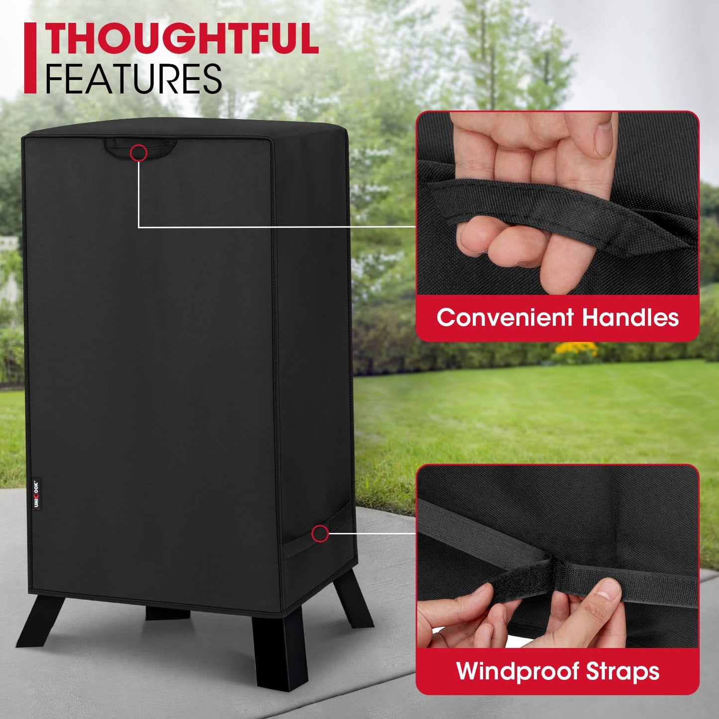 Unicook 30 Inch Electric Smoker Cover, Heavy Duty Waterproof BBQ Grill Cover, Fade and UV Resistant Square Vertical Smoker Covers, Housse Fumoir, 18" W x 17" D x 33" H