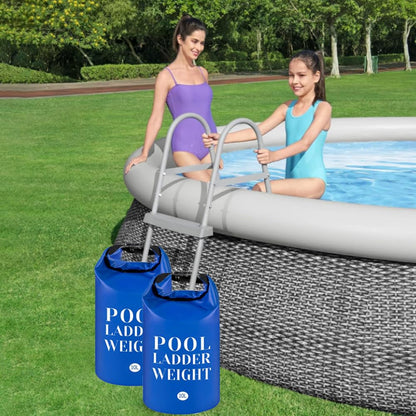 4 Pcs 10L Universal Swimming Pool Ladder Weights-500D PVC Waterproof Pool Step Weight Sand Bags-Collapsible Water Container/Fillable Pool Stair Weight Anchor Bag for Pool Steps and Ladders(Blue&Grey)
