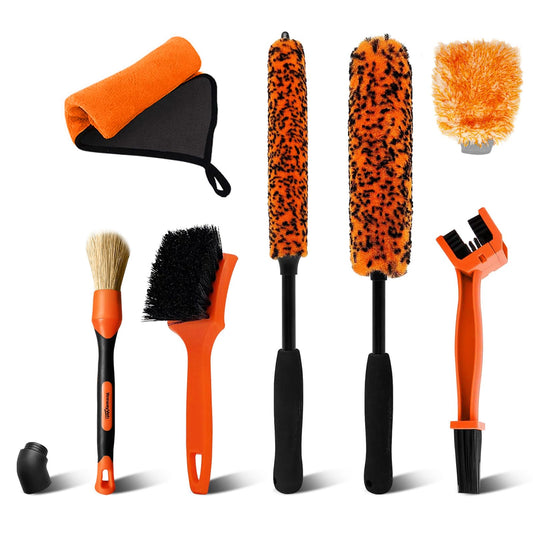 YeewayVeh 7PCS Motorcycle Cleaning Kit, 2-Size Bendable Wheel Brush, Tire and Chain Brush, Detailing Brush, Microfiber Towel and Car Wash Mitt for Car Wheels Motorcycle Dirt Bike Detailing Wash Kit