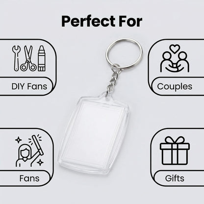 Clear Blank Acrylic Keyrings - Wallet Friendly Picture Frame Key Ring Keychaine For Passport and Photo Insert Pack of 50