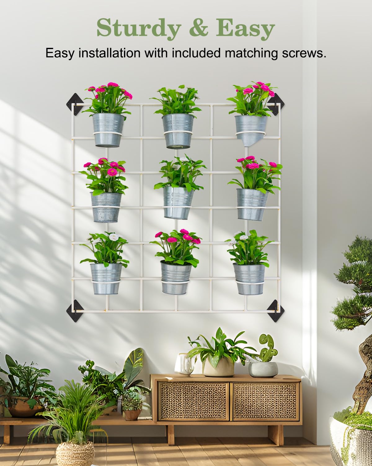 WENHUALI Gridwall Mount Brackets, 12 Pcs Grid Wall Accessory with Screws and 2 Pcs S Hooks for Wall Grid Panels, Perfect for Clothing Stores, Retail Displays, Home Wall Organization (Black)