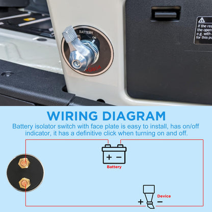Telsitine High Current Master Battery Disconnect Switch, 12V-48V Heavy Duty Battery Isolator Switch with Face Plate, 300A Waterproof Marine Battery Cut/Shut Off Switch for RV Marine Boat Vehicle Truck