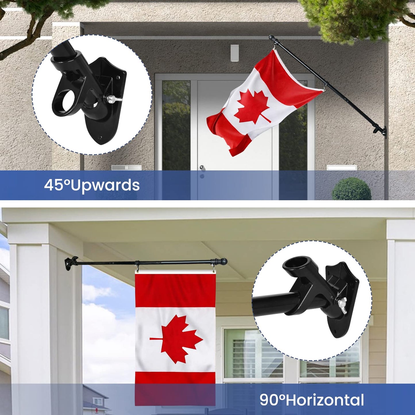6.5FT/2M Flag Pole Kit for Canada Flag, Professional Stainless Steel Flag Pole with Mounting Bracket, Wall Mount Flag Pole Kit with Tangle Free Rings, Adjustable Length, for Garden, House, Patio