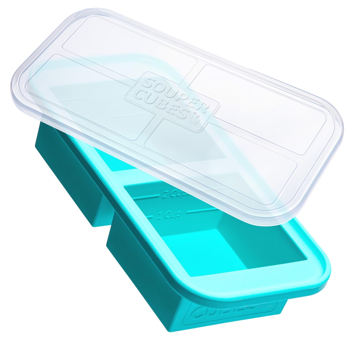 Souper Cubes 500mL/2 Cup Silicone Freezer Tray with Lid, Perfect for Storing Lasagna, Leftovers, Sauces, Portioned Meals and More, Silicone Freezer Mold for Meal Prepping - Aqua - 1-Pack