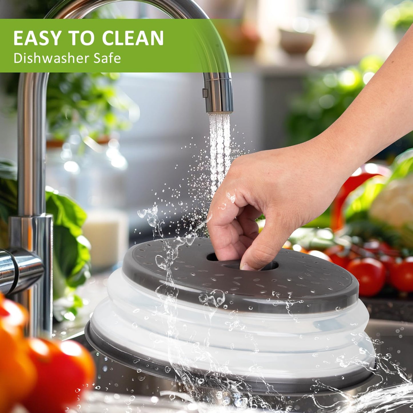 Beprezco Set of Three Microwave Cover for Food Black, Microwave Collapsible Splatter Cover Colander Lid, Dishwasher-Safe, BPA Free