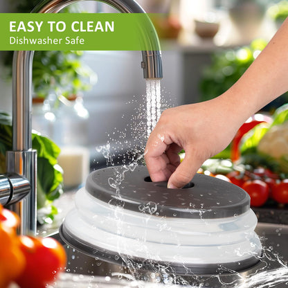 Beprezco Set of Three Microwave Cover for Food Black, Microwave Collapsible Splatter Cover Colander Lid, Dishwasher-Safe, BPA Free