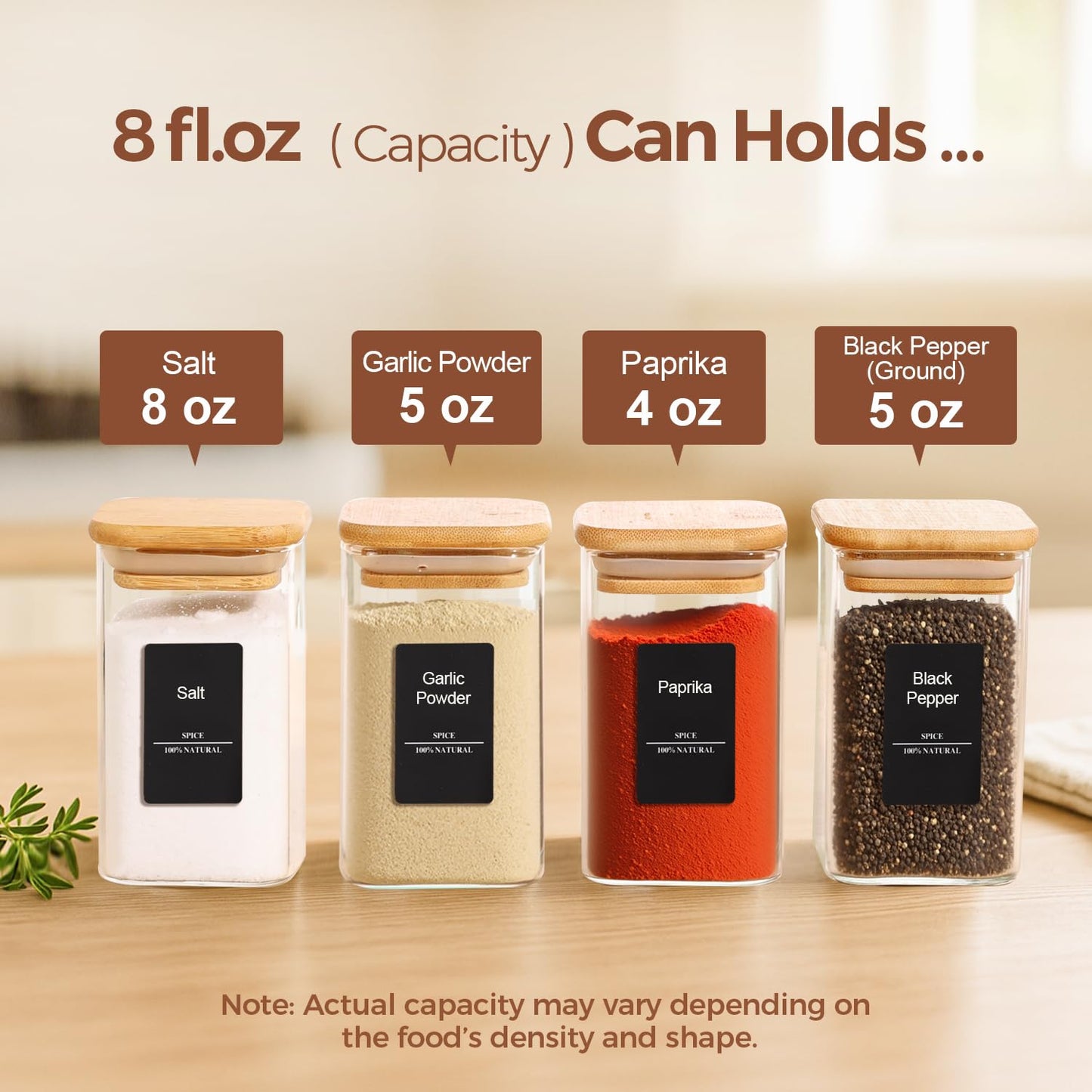 ComSaf 6Pcs 8oz Spice Jars with Label Trial Set, Glass Spice Bottle with Bamboo Lids Supplementary Set, Spice Container, Perfect for Ktichen Starter