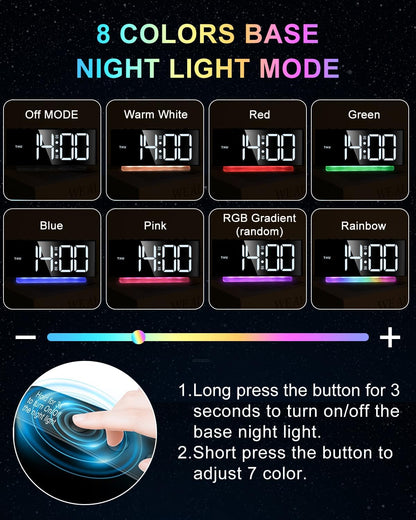 YUNJAYI Kids Alarm Clock for Bedroom, Dynamic RGB LED Digital Clock Large Display with 7 Color Night Lights, Dual Alarm Clocks Bedside, Snooze, 4 Levels Brightness, 3 Volume, 12/24H, Power-Off Memory