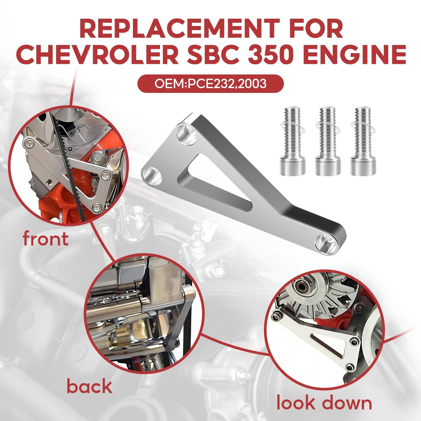 SBC Alternator Bracket, Long Water Pump Lwp Aluminum Alternator Bracket Kit Polished for Chevy SBC 350 Small Block Engine
