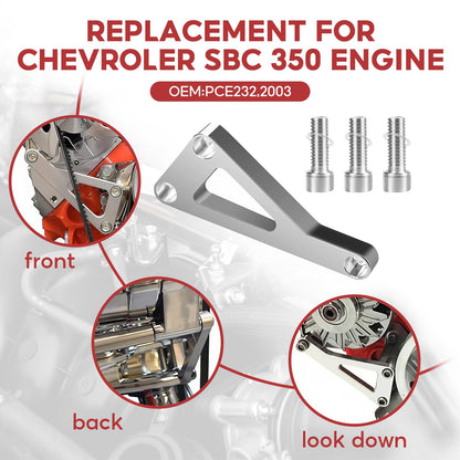 SBC Alternator Bracket, Long Water Pump Lwp Aluminum Alternator Bracket Kit Polished for Chevy SBC 350 Small Block Engine