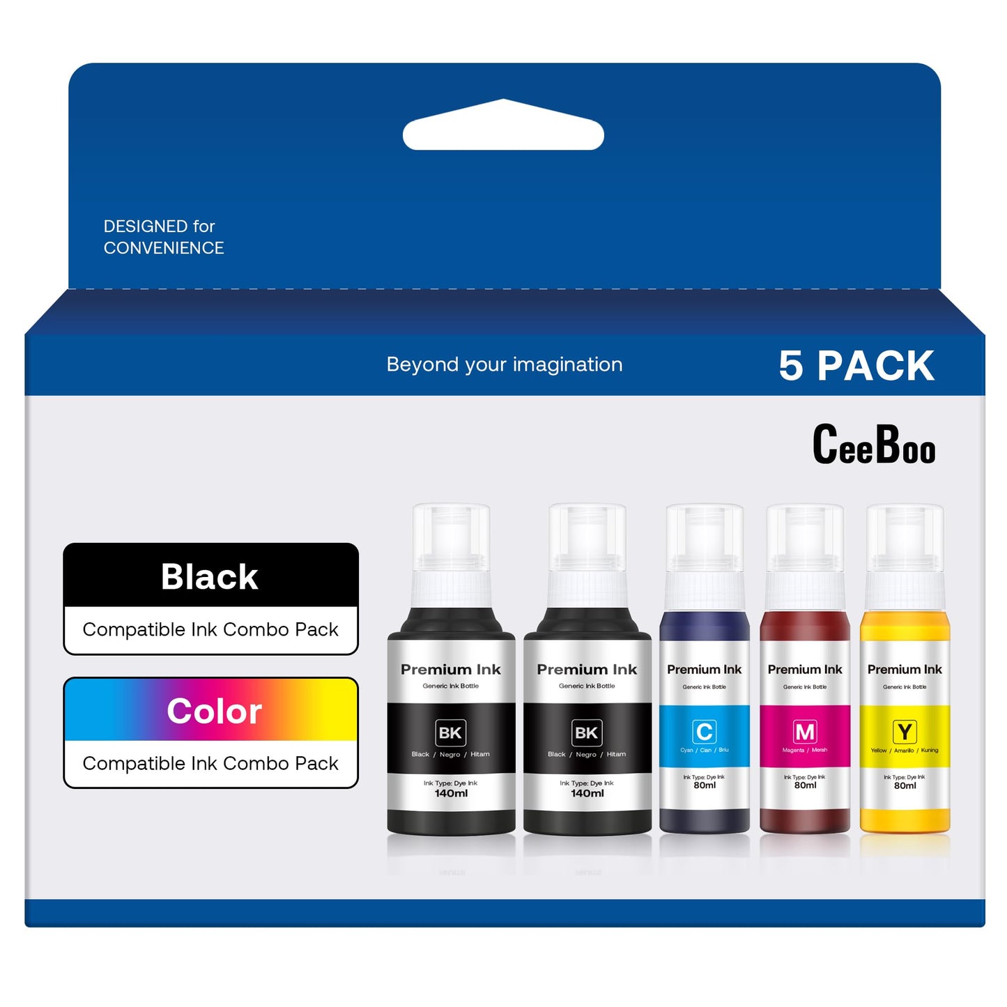 Compatible Ink Bottle Replacement for Epson 502 (Not Sublimation Ink), Use for ET-2850 ET-3830 ET-3850 ET-2760 ET-3760 ET-15000 printer, 2 Black,Cyan,Magenta,Yellow, High Capacity 5 Bottles