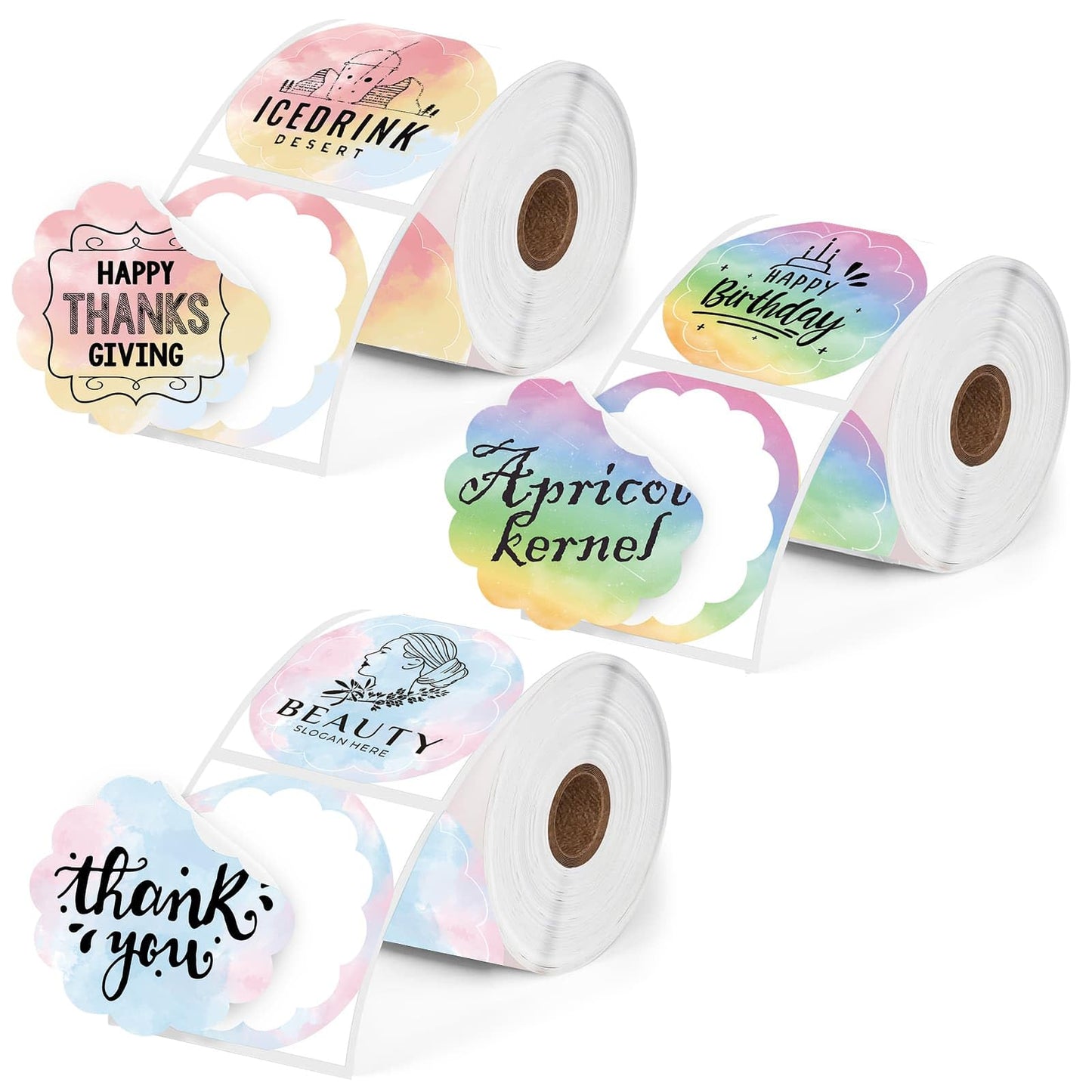 3 Rolls Sticker Thermal Labels for Phomemo M110 M220 M221 M120 M200 Label Maker Printer 50x50MM Gradient Colorful Flower Edge Waterproof Labels Paper for DIY,Design,Address,Price,Name (140/Roll)
