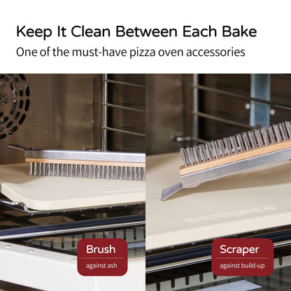 ROCKSHEAT Pizza Oven Brush, 20 Inch Grill Cleaning Brush with Scraper, Heat Resistant Stainless Steel Bristles, Beech Wood Handle, 2 in 1 Pizza Stones Brush, Ooni Ourdoor Pizza Oven Accessories
