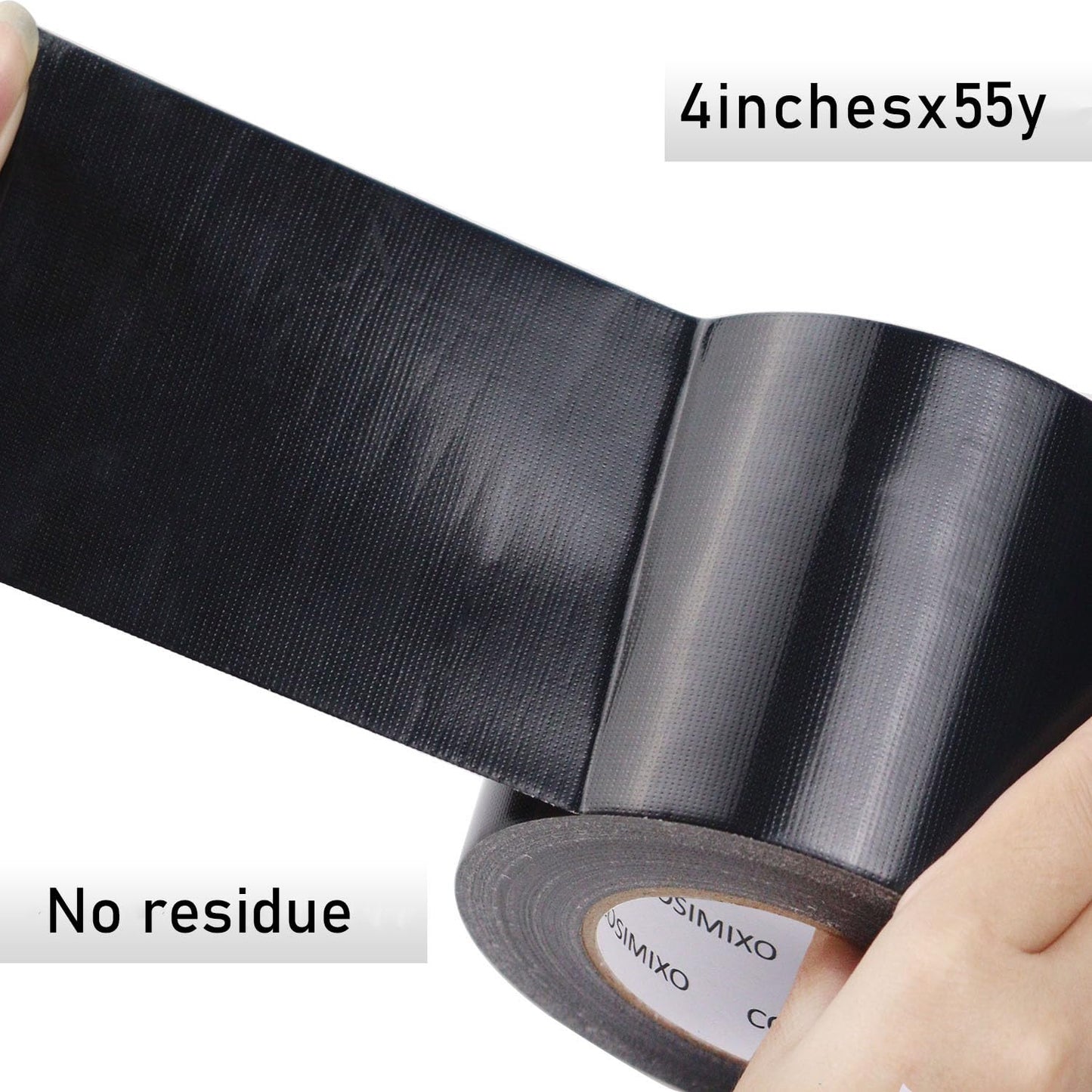 COSIMIXO 1-Pack Black Heavy Duty Duct Tape, 4 inches x 55 Yards, Strong, Flexible, No Residue, All-Weather and Tear by Hand - Bulk Value for Repairs, Industrial, Professional Use (Black)