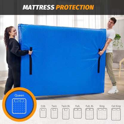 Mattress Bag for Moving, BETU Waterproof Mattress Protector Mattress Cover (Queen) Storage Bags with 8 Heavy-Duty Handles and Zipper for Bed Extra Thick Large Reusable (82"x62"x15" Blue)