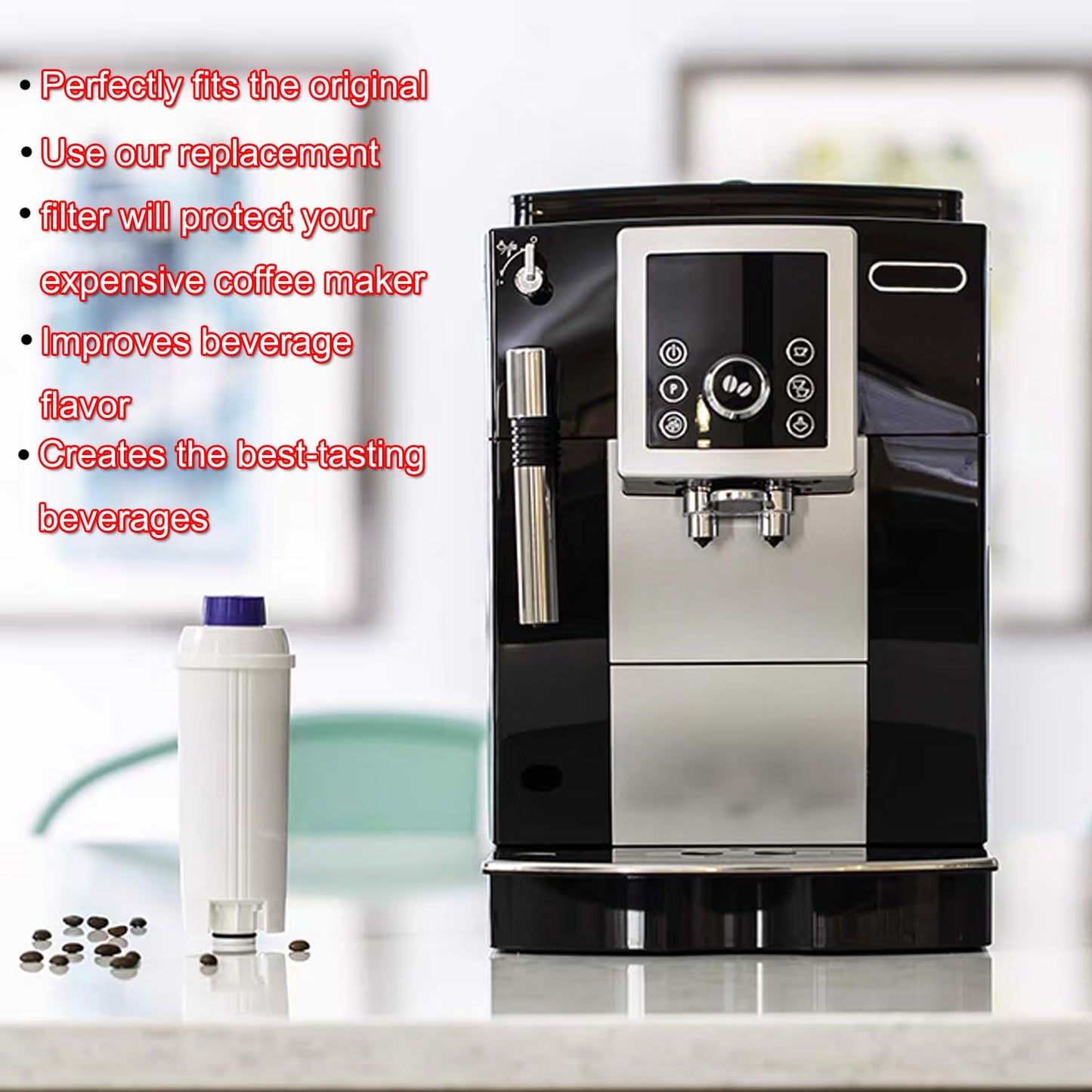 4 Pack DLSC002 Replacement Water Filter Compatible with Delonghi ECAM, Esam, ETAM, BCO, EC Automatic Espresso Coffee Maker Bean to Cup Filtre à eau