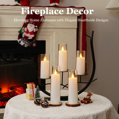 AMAGIC Acrylic Flameless Candles Flickering, LED Battery Operated Candles with Remote Control Timer, Fake Pillar Candle for Valentine's Day, Wedding Decor, White Set of 5