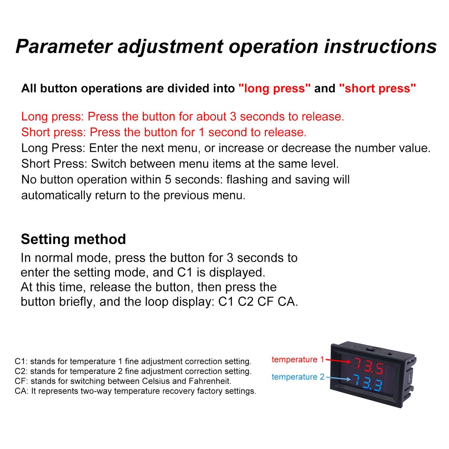 weideer Dual Display Fahrenheit Thermometer DC 4-28V -67~+248℉ with Dual LED Display 2 Waterproof NTC Probes High Accuracy Temperature Gauge Sensor K-017