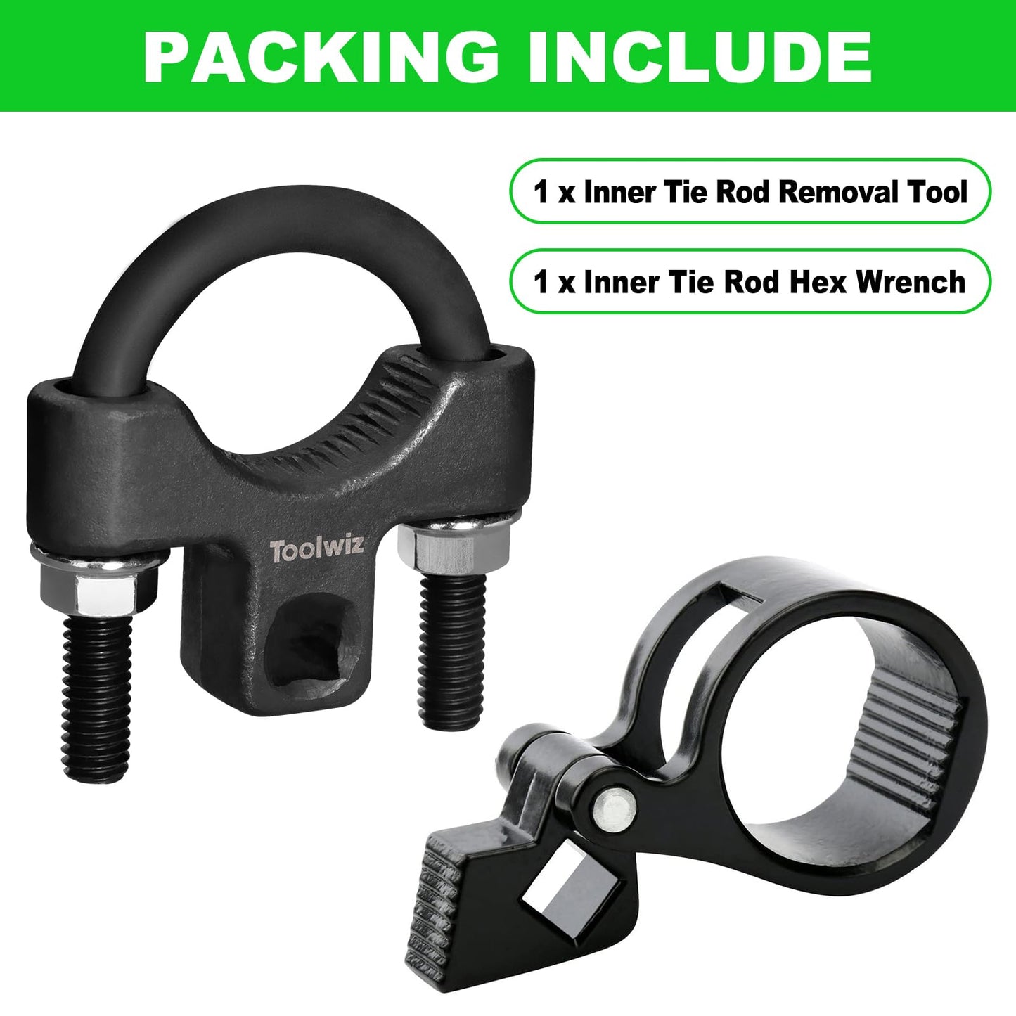 Toolwiz Inner Tie Rod Removal Tool Kit, 3/8'' Universal Low Profile Tool and Inner Tie Rod Hex Wrench Repair Remover 27-42mm End Accessory for 1/2" Square Drive, 2pcs for Most Cars Repair