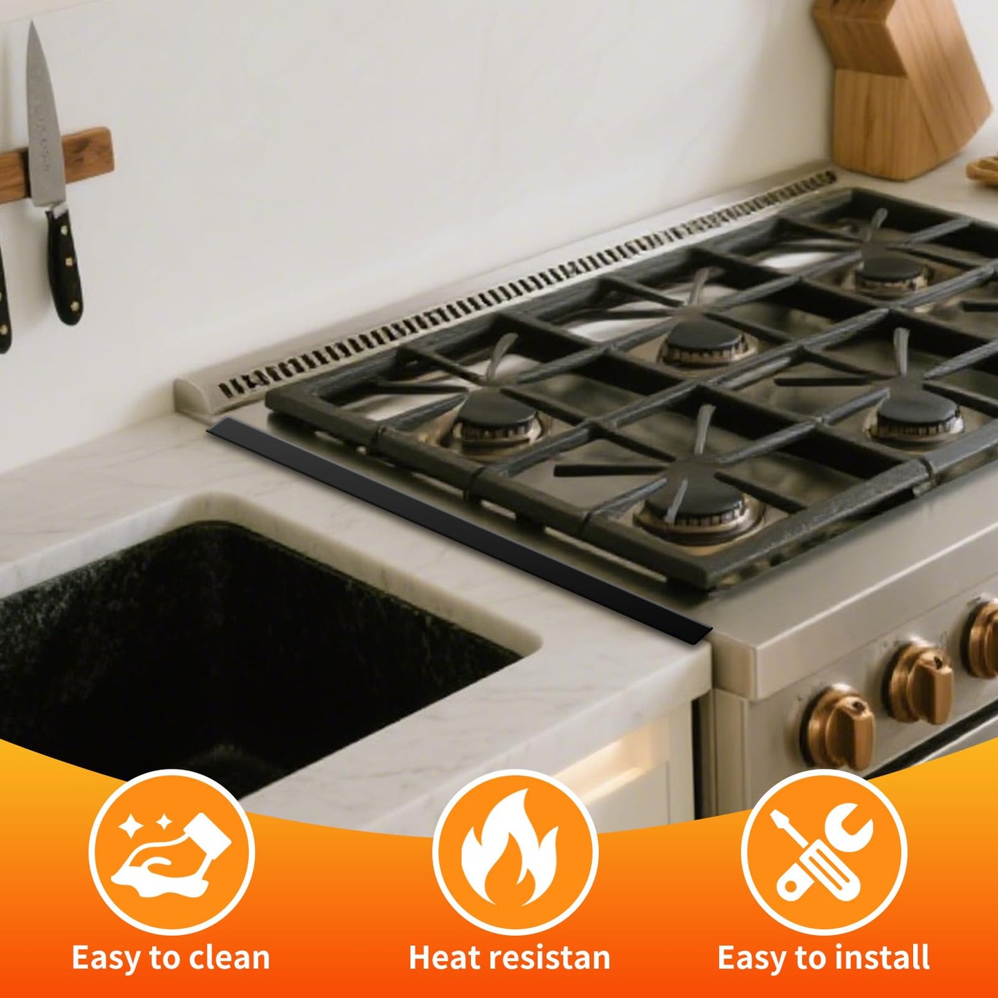 Stove Gap Covers Stainless Steel, 2 Pcs Stove Gap Filler, Heat Resistant and Easy to Clean, Retractable Length 13.8" to 27.5", Width 0.79",Black
