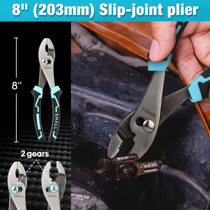 SHALL 6-Piece Pliers Set, Pliers Tool Set, 6" Diagonal Cutting, 8" Long Nose, 8" Linesman, 8" Slip-Joint & 10" Groove-Joint Pliers, 8" Adjustable Wrench, Two-Color TPR Handle, Gift Box Included