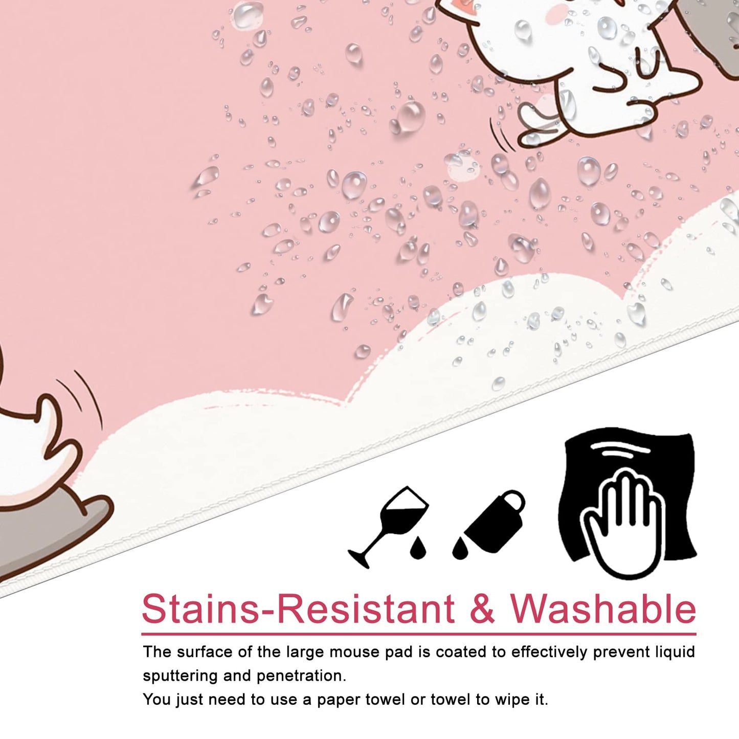 Pink Gaming Mouse Pad Cute Large Mouse Pad 35x15.7x0.12 inch Extra Large Mouse Pad Cat Theme Pink and White Mouse Pad (Cat - 5)