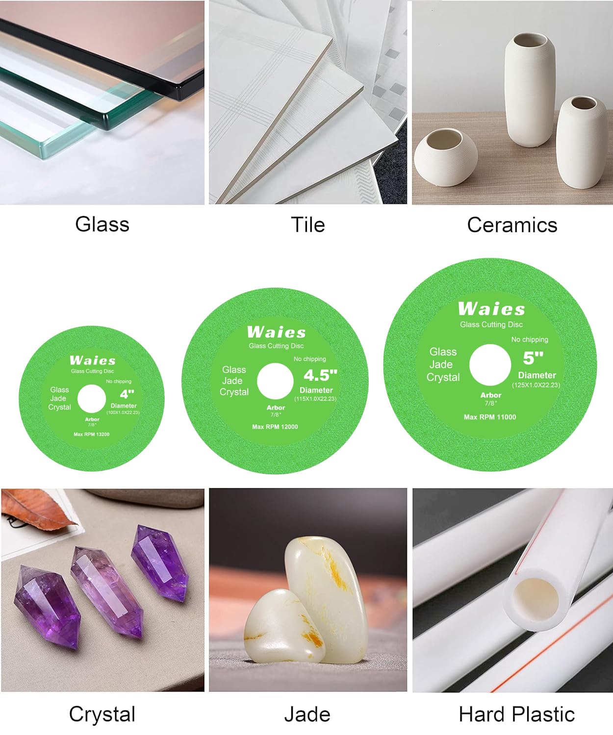 Waies Glass Cutting Disc with 7/8" (22.23mm) Hole 4.5 Inch Ceramic Cutting Polishing Disc for Angle Grinder Diamond Ultra-Thin Saw Blade for Grinding of Glass Jade Crystal Tile (3pcs)