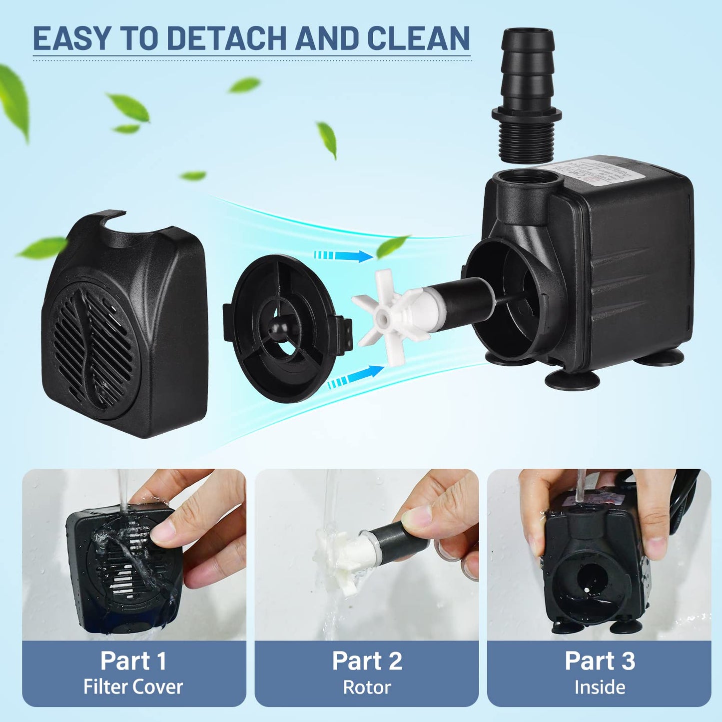 550GPH Submersible Water Pump(2000L/H),Ultra Quiet Water Pump with 6.6ft High Lift,Fountain Pump with 6.6ft Power Cord,3 Nozzles for Fish Tank or Pond/Rockery/Fountain/Hydroponic/Bird Bath