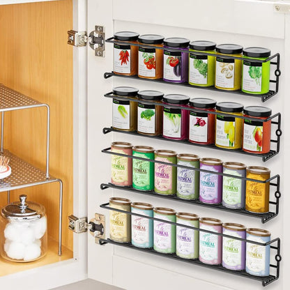 4 pack Spice Rack Organizer Wall Mounted Cabinet Metal Hanging Spice Rack for Spice Jars and Seasonings Easy to Install Your for kitchen Cupboard or Pantry Door