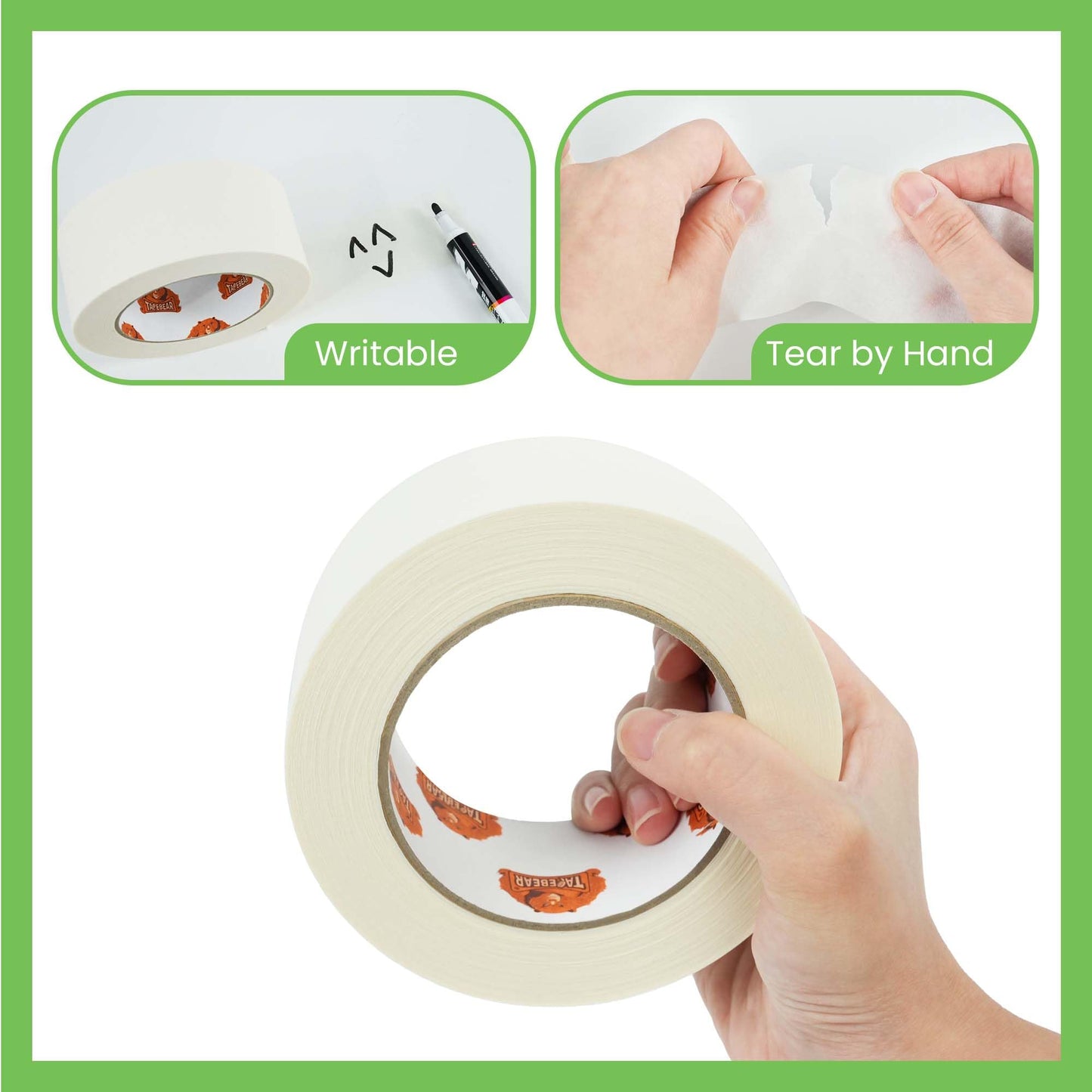 TAPEBEAR Eco-Friendly Kraft Paper Tape 50mm x 50m, White Paper Packing Tape, Biodegradable Recyclable Packaging Tape Self Adhesive Box Tape for Shipping, Sealing, Moving, 4Rolls